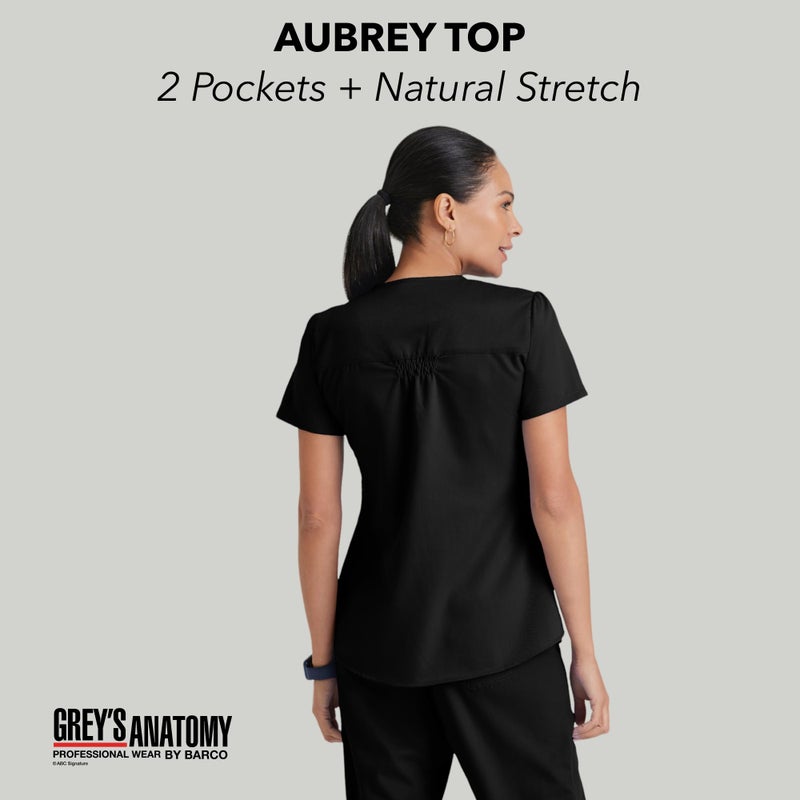 Barco Grey's Anatomy Women's Two Pocket V-Neck Scrub Top with Shirring Back, Black, Small - Image 2